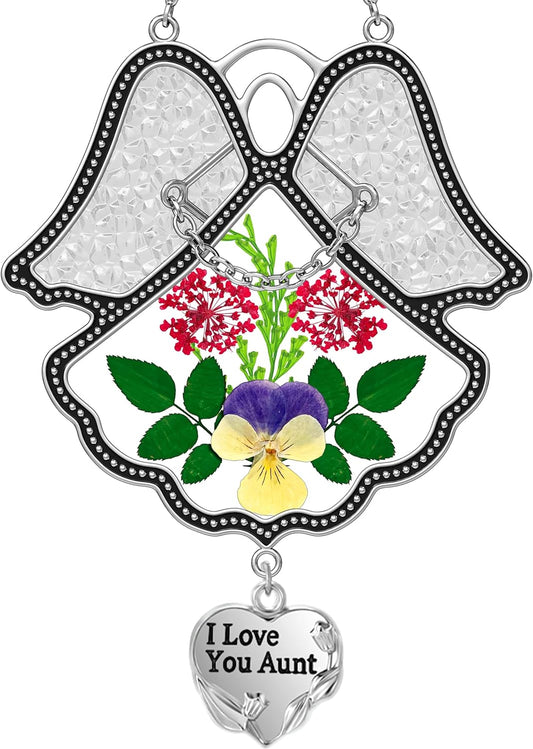 KY&BOSAM Angel Suncatcher I Love You Aunt Stained Glass Panels for Windows Wind Chime with Pressed