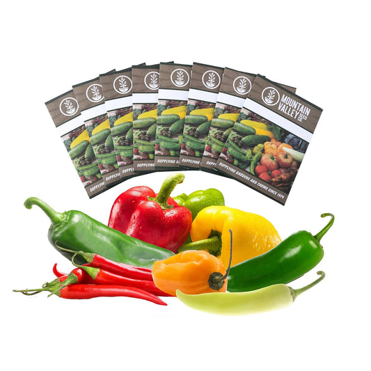 8-Pack Non-GMO Heirloom Sweet Pepper Seeds & Hot Pepper Seeds - Anaheim Pepper Seeds, Habanero Seeds, Banana Pepper Seeds, Bell Pepper Seeds, Jalapeno Seeds, Cayenne Pepper Seeds, Green Pepper Seeds