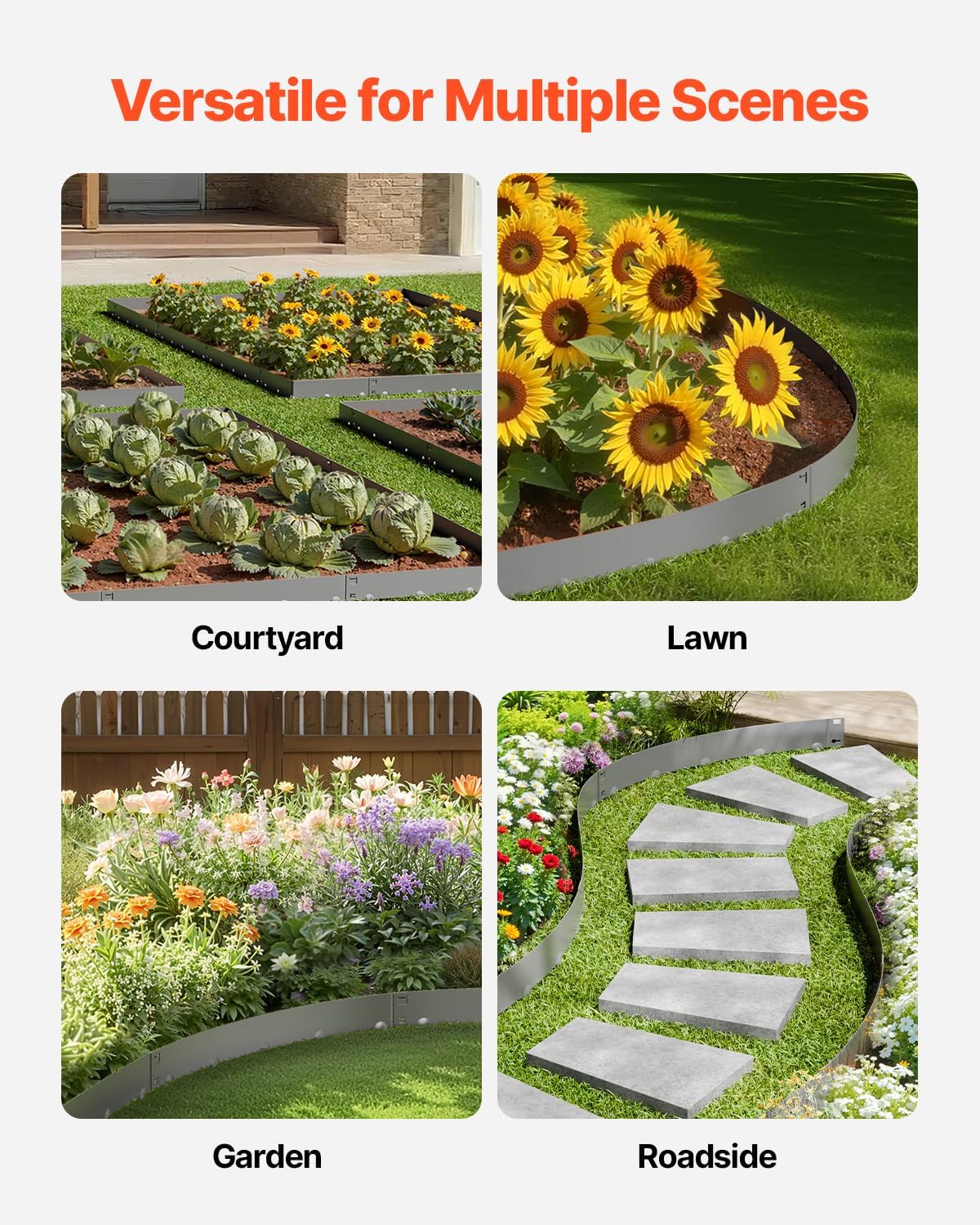 VEVOR Steel Landscape Edging, 5 Packs 39 x 5 in Rust-Resistant Metal Landscape Edging, Bendable Garden Edging Border, Heavy Duty Lawn Edging, Easy-to-Install, Flower Bed Yard Pathway Divider Dark Gray