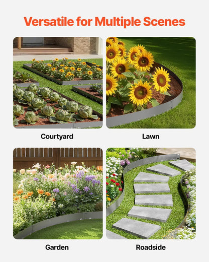 VEVOR Steel Landscape Edging, 5 Packs 39 x 5 in Rust-Resistant Metal Landscape Edging, Bendable Garden Edging Border, Heavy Duty Lawn Edging, Easy-to-Install, Flower Bed Yard Pathway Divider Dark Gray