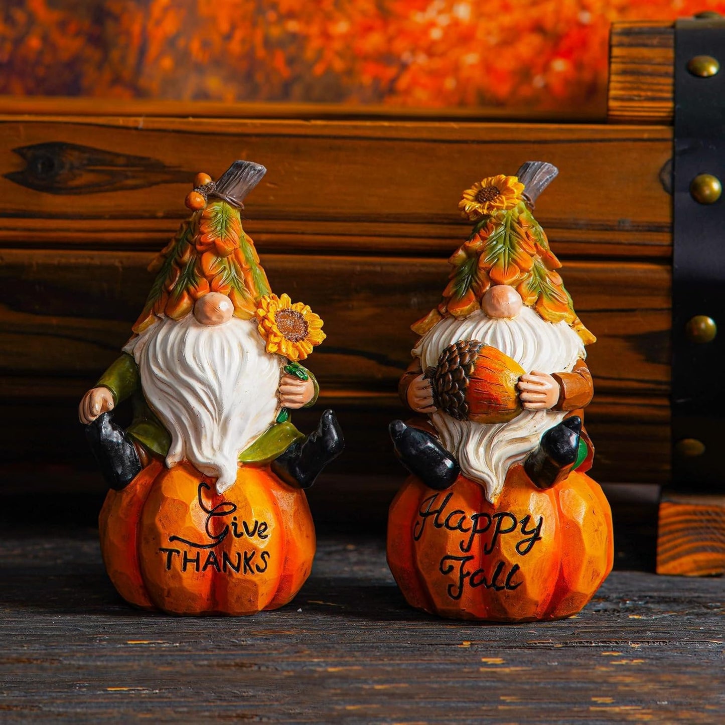 Topadorn Fall Gnomes Decor for Yard Outdoor Set of 2 with Pumpkin and Sunflower- for Thanksgiving and Halloween Home Garden Decorations