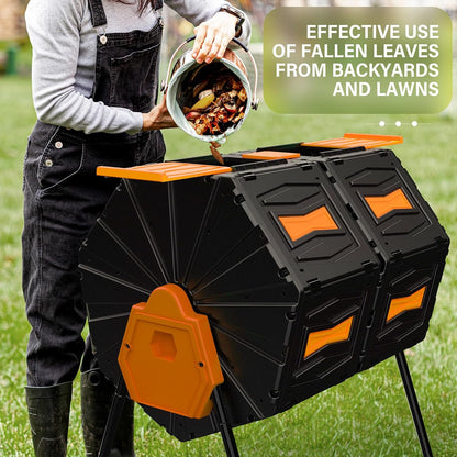 Compost Bin Outdoor 45 Gallon, BPA-Free Dual Chamber Rotating Composter for Kitchen Waste, Heavy-Duty Fast Compost Tumbler Great Sustainable Gift for Winter Garden Yard & Spring Ready Soil