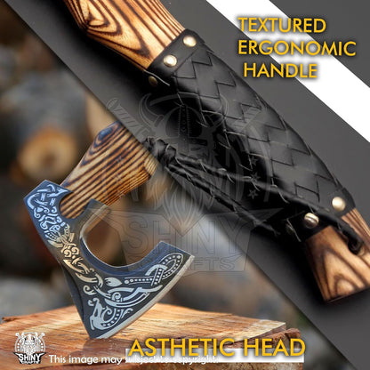 SHINY CRAFTS®- Hand-Forged Viking Axe for Men Leather-Wrapped Handle & Sheath Great for Birthdays, Holidays, or Weddings (SCA-19)