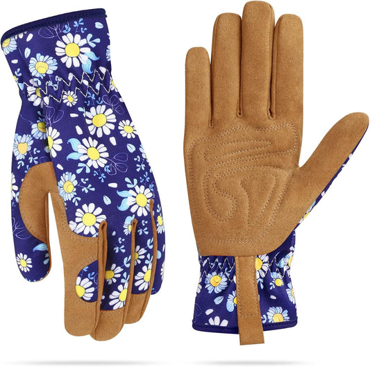 Womens Gardening Weeding Working Gloves, Leather Garden Glove for Women Thorn Proof No Stab for Digging, Planting,Pruning
