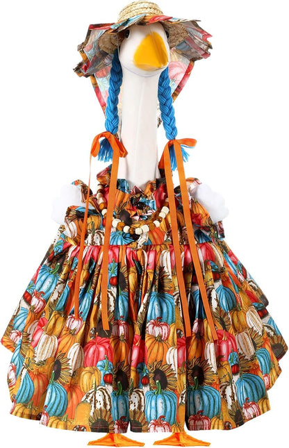 Fall Thanksgiving Goose Outfit Sunflower Porch Goose Costume with Hat Necklace for 23 Autumn Patio Yard Lawn Decor(Multicolor Sunflower)