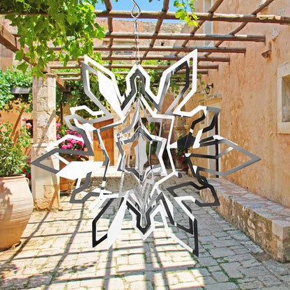 Hanging Wind Spinner Outdoor Metal Decorations, Silver Wind Spinners for Yard and Garden, 3D Mirror Stainless Steel Wind Sculptur Chime Indoor Outdoor Garden Decoration Worth Gift (Snowflake)