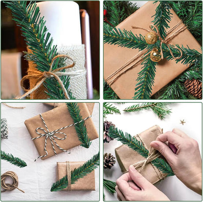 Uieke 100 Pcs Christmas Garland Ties 12Inch Artificial Pine Needles Garland Faux Pine Greenery Stems Twist Wired Tree Branches Wreath Tie for Craft Gift Wrapping Party Supply Christmas Decoration