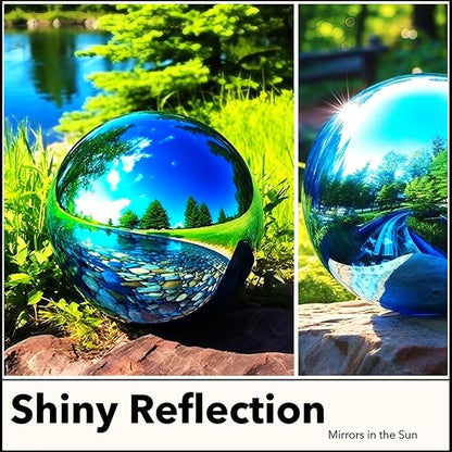 10 Inch Stainless Steel Gazing Globe, Hollow Ball Mirrored Surface Polished Shiny Sphere,Garden Stainless Steel Gazing Ball for Outdoor Lawn Pond Yard Ornament(Light Blue)