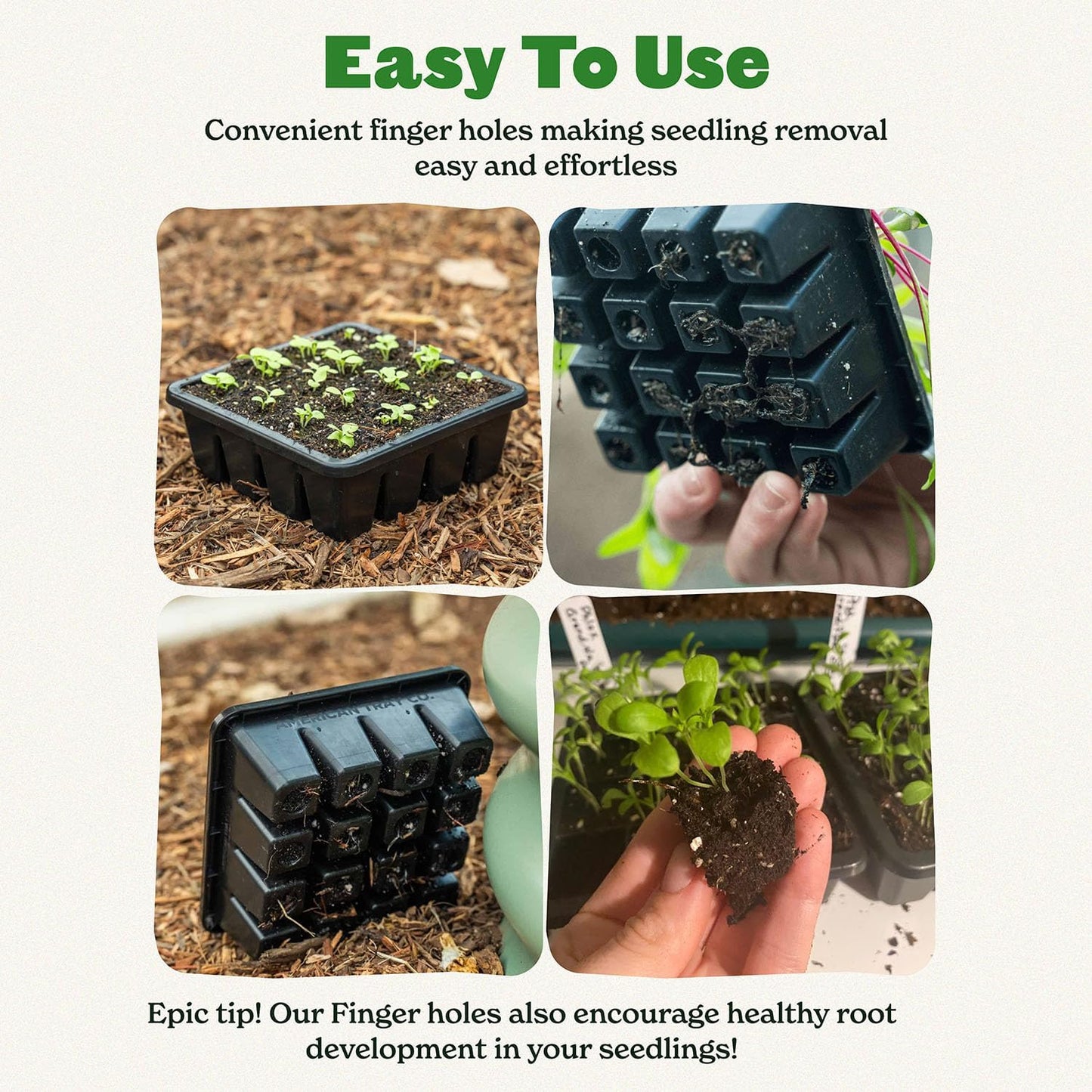 Epic Gardening Reusable Seed Starter Tray - 16 Cell/8 Seedling Starter Trays - Easy Watering, Indoor Greenhouse, Plant Starter, Gardener-Friendly for Seedlings | UV-Treated & BPA-Free - Black