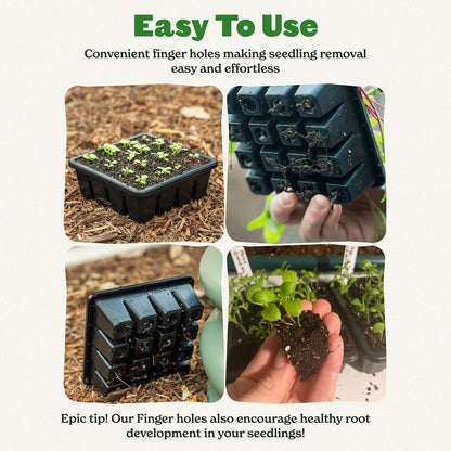 Epic Gardening Reusable Seed Starter Tray - 16 Cell/8 Seedling Starter Trays - Easy Watering, Indoor Greenhouse, Plant Starter, Gardener-Friendly for Seedlings | UV-Treated & BPA-Free - Black