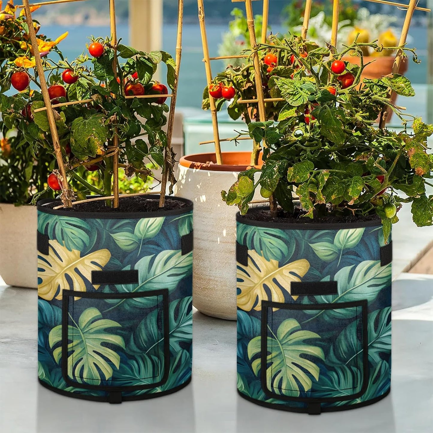 Green Leaves Plant Grow Bags 7 Gallon Thickened Nonwoven Plant Pot Flowers Vegetable Potato Fruit Plant Grow Bag with Handle Garden Plant Bag Outdoor 2 Pack