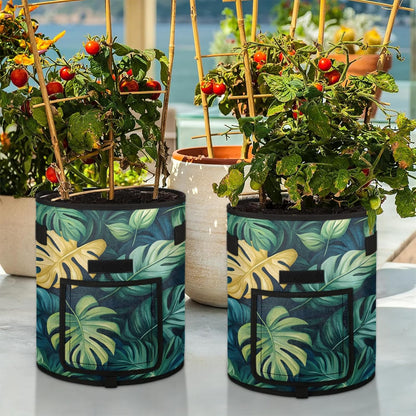 Green Leaves Plant Grow Bags 7 Gallon Thickened Nonwoven Plant Pot Flowers Vegetable Potato Fruit Plant Grow Bag with Handle Garden Plant Bag Outdoor 2 Pack