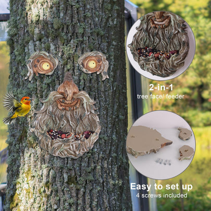 MEETYAMOR Garden Decor for Outside, Funny Tree Faces Bird Feeder Decor Outdoor Statues, Whimsical Old Man Tree Sculpture Decorations for Lawn, Patio, Yard Art
