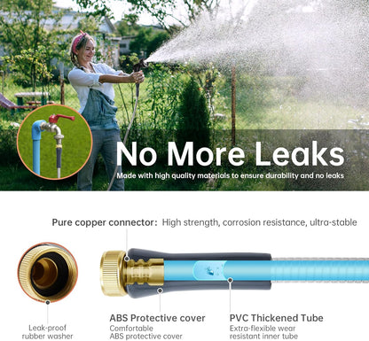Stainless Steel Garden Hose 75 ft Heavy Duty Metal Water Hoses with 10 Function Water Hose Nozzles for Yard Outdoor