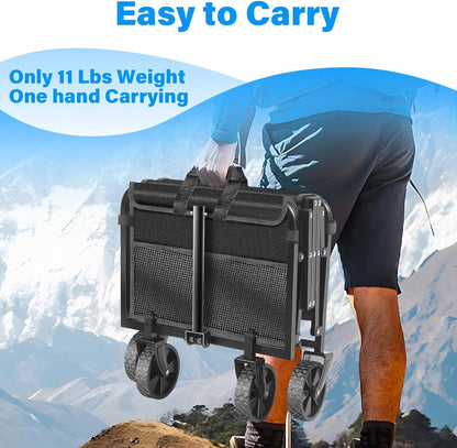 Wagons Carts Foldable - Collapsible Wagon Cart with Wheels Foldable - Utility Folding Wagon Cart for Sports Camping Grocery, Black