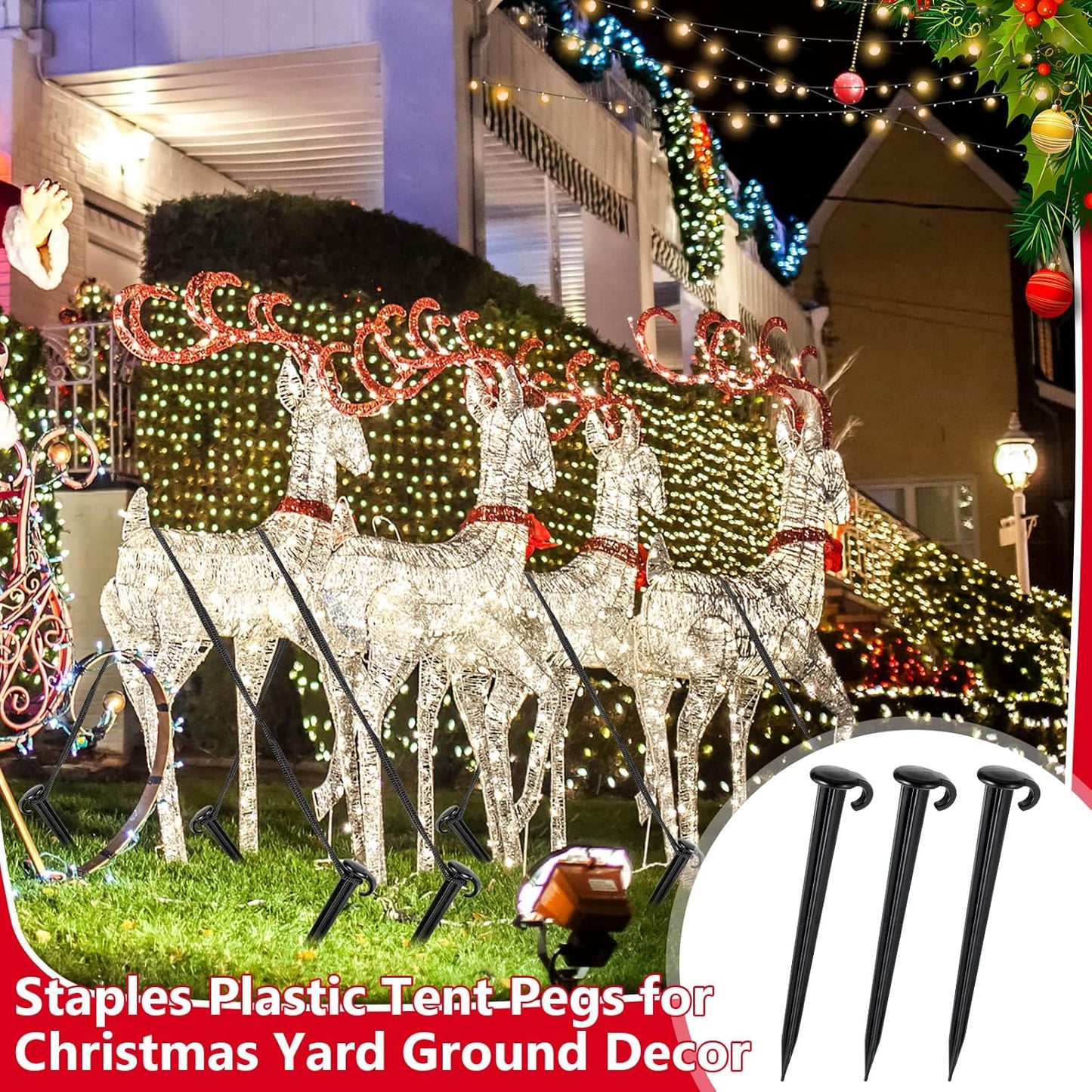 Vicenpal 24 Pcs 7 Inch Plastic Yard Stakes Inflatables Heavy Duty Plastic Garden Stakes for Tent Ground Replacement Outdoor Fence Lawn Pegs Landscape Staples Halloween Christmas Decorations (Black)