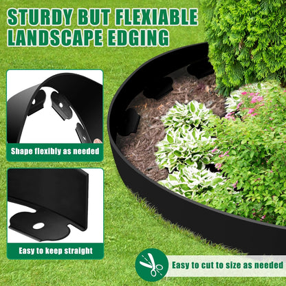 Landscape Edging Border - 4” x 20’ Edging for Landscaping with 30 Stakes, 0.15" Thick No Dig Lawn Edging for Garden Border, Flexible Flower Bed Edging Borders with Connector for Yard, Walkway