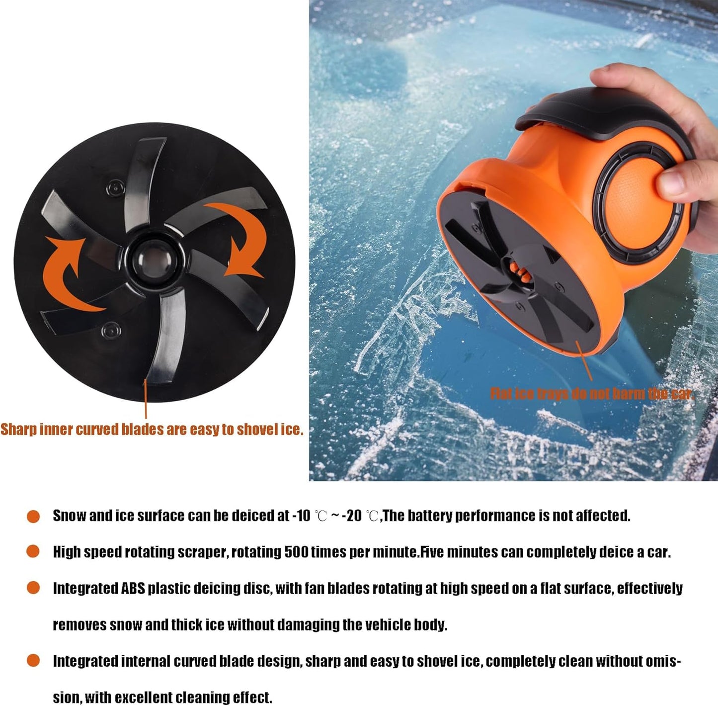 3-in-1 Electric Ice Scraper for Cars & Home – Cordless Handheld Defroster, Cleaner & Polisher, 500 RPM Motor, 2000mAh Battery, Type-C Charging, Lightweight & Portable