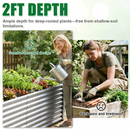 Tegarbed 6x3x2ft Raised Garden Bed, Deep Root Planter Box, Silver,1 Pack