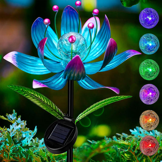 Solar Wind Spinner, 38 Inch Metal Stake Yard Spinners,Solar Powered Multi-Color LED Glass Ball with