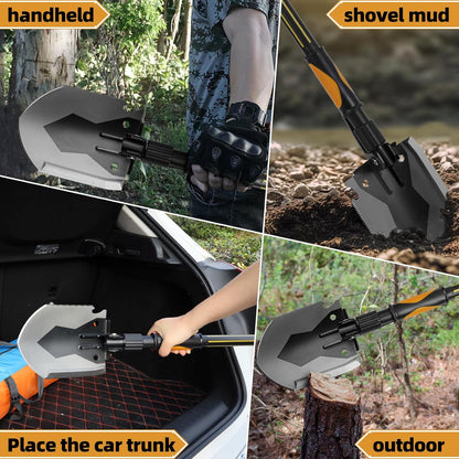 28" Tactical Folding Shovel Military Multi-Tool - Entrenching Tool with Pick/Axe/Saw, Carry Case - Portable for Car, Camping,Snow, Hiking, Survival Gear
