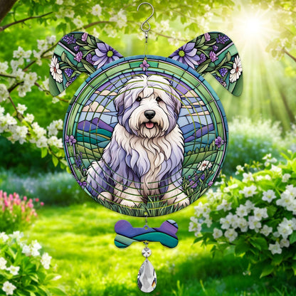 Old English Sheepdog Dog Ears Wind Spinner, Old English Sheepdog Wind Spinner Hanging for Yard and Garden V02