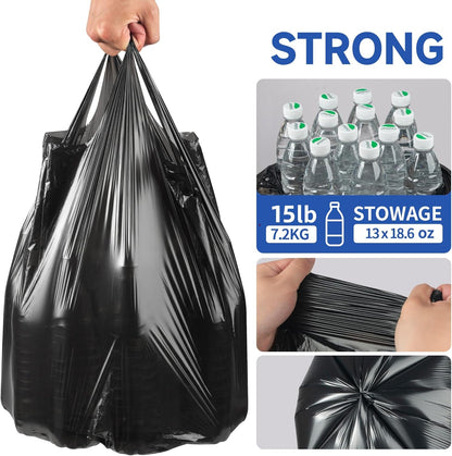 Small Trash Bags with Handles 2.6 Gallon 50 Count Black - Ocean Plastic Upcycling - Plastic Garbage Bags, Can Bin & Waste Basket Liner for Kitchen, Bathroom, Office and Pets