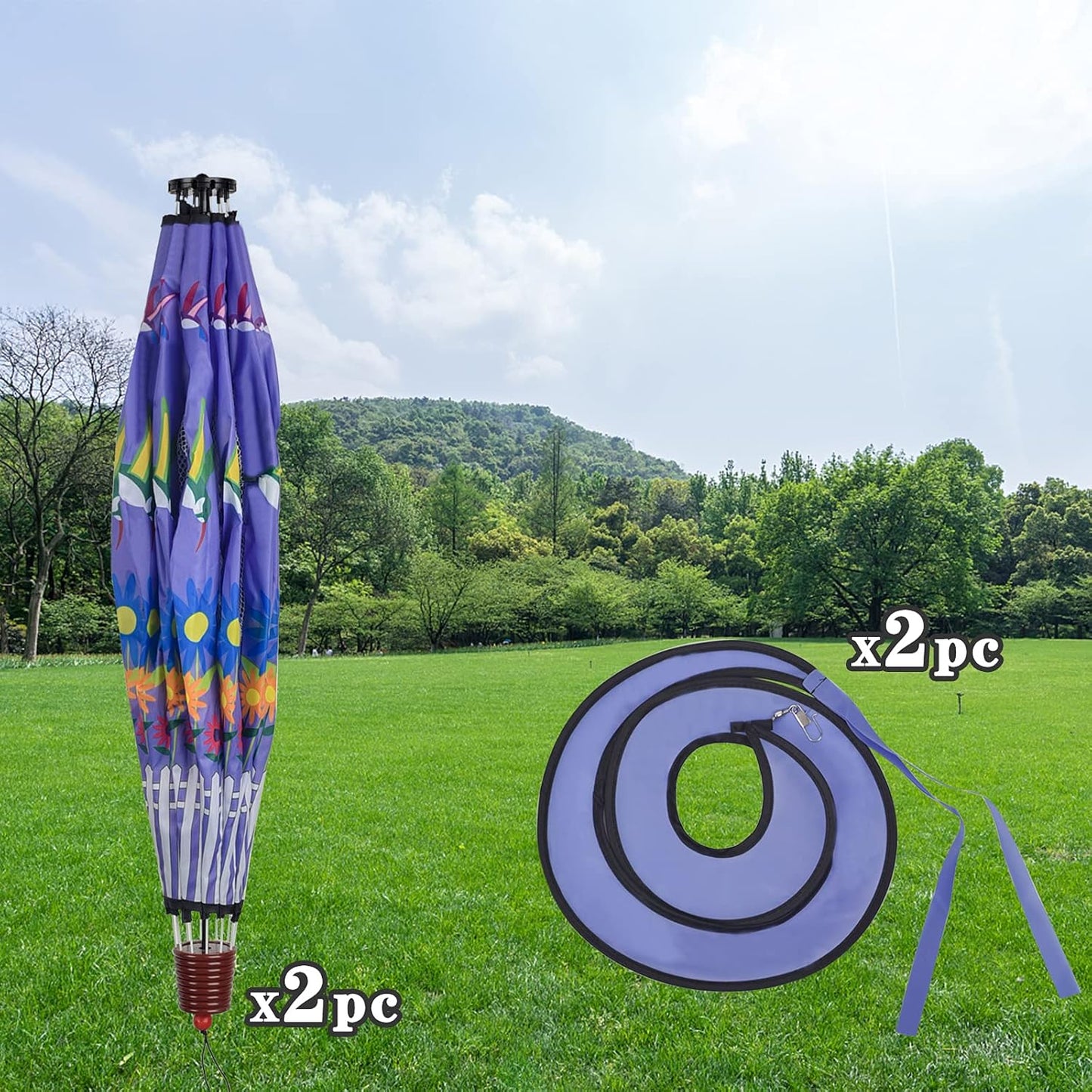 Giant Hummingbird Hot Air Balloon Garden Wind Spinners Large Pinwheels Whirligigs Windmill Toys for Kids Yard Decor Lawn Decorations Outdoor Whirlygig Windmills Wind Twister Everyday 59" L 2Pack
