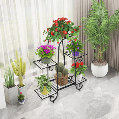 S AFSTAR 6-Tier Metal Plant Stand, Heavy-Duty Plant Display Stand Rack w/ Adjustable Footpads, Slatted Support Panel, Elevated Base, Decorative Flower Potted Holder Rack for Balcony, Living Room, Easy Assembly