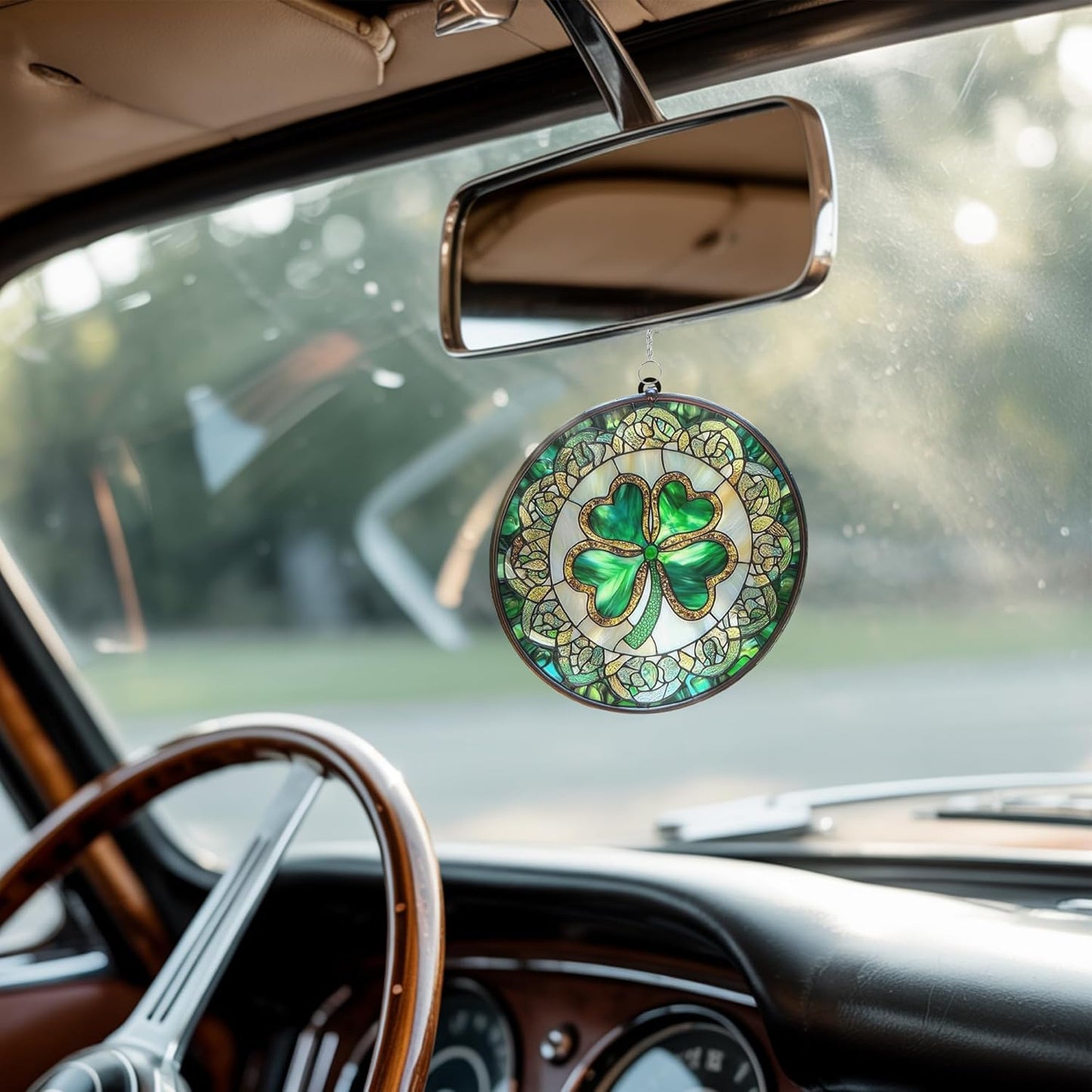 Shamrock Four Leaf Acrylic Suncatcher Stained Glass Effect Window Car Hanging Christmas Ornament Indoor Outdoor Decor Garden Sun Catcher Panel for St. Patrick Day for Women Mom Grandma
