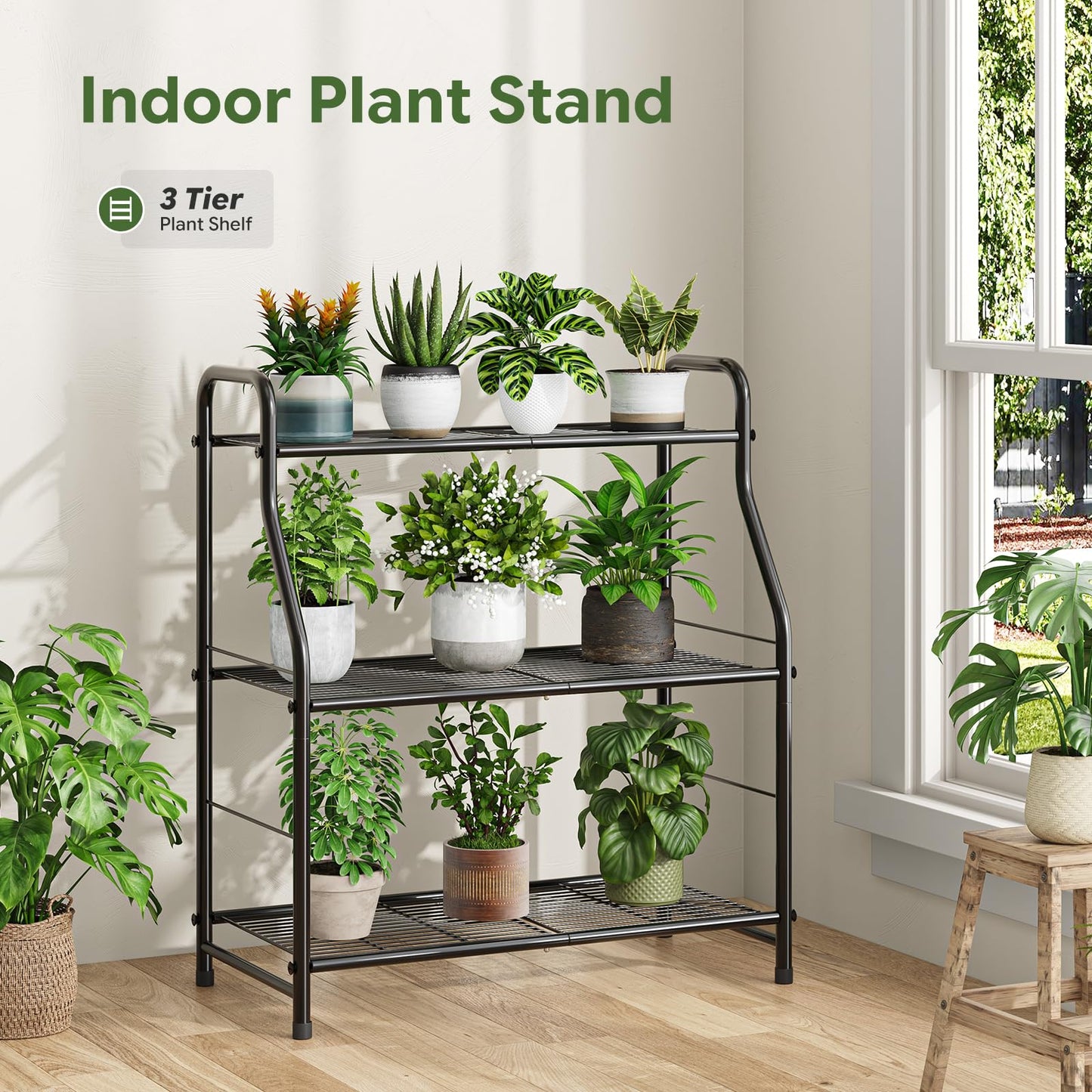 Simple Trending Plant Stand Indoor Outdoor, Plant Shelf for Multiple Pots Metal, 3 Tiers Large