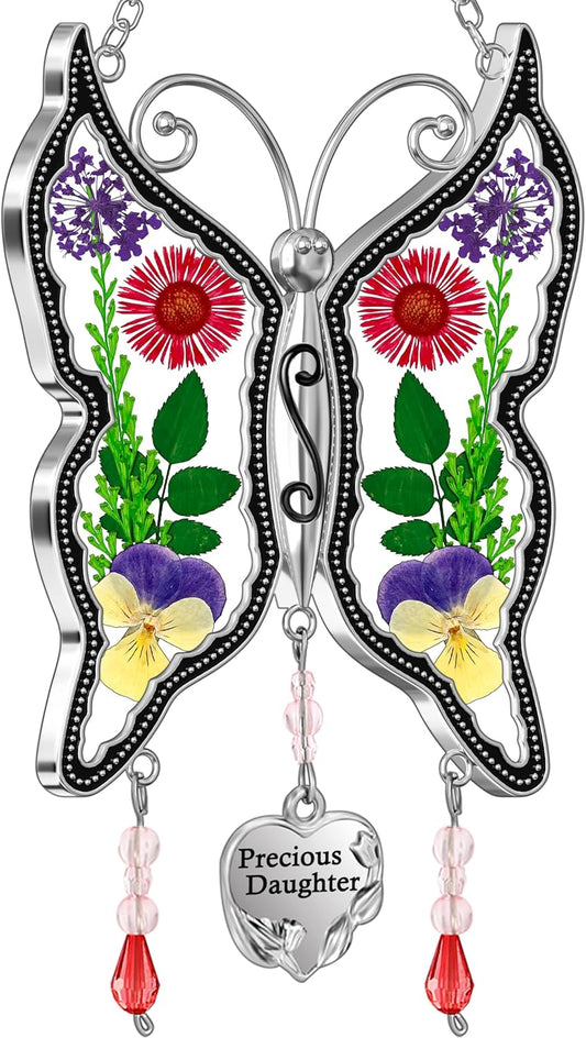 KY&BOSAM Butterfly Suncatcher Precious Daughter Stained Glass Sun Catchers Hangings for Windows
