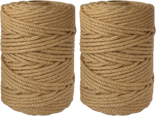 2-Pack Natural Jute Twine Rope, 6mm x 656ft Heavy Duty & Eco-Friendly - for Crafts, Gardening, Cat