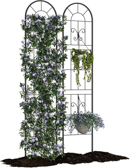 2 Pack 55.1x11.8 in Garden Trellises for Climbing Plants, Sturdy Plant Trellises with Black Metal Coating, Arched Outdoor Decoration for Patio Lawn, Roses, Vines, Flowers, and Vegetables