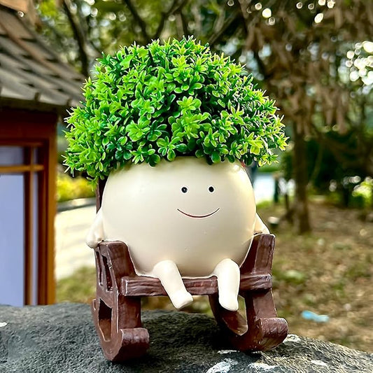 Face Planter Pots Cute Smile Flower Planter for Indoor Outdoor Plants Resin Rocking Chair Succulent Pot for String of Pearls Unique Gift on Mother's Day, Birthday, Christmas（Small）