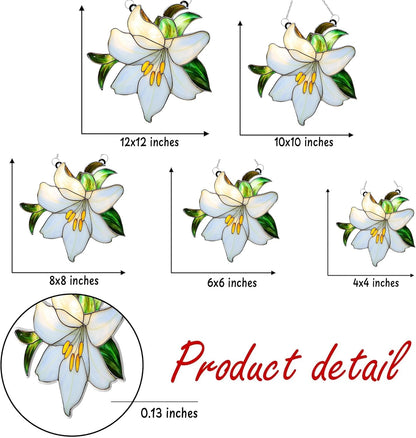 White Lily Flower Acrylic Suncatcher Stained Glass Effect Window Car Hanging Christmas Ornament Indoor Outdoor Decor Garden Sun Catcher Panel for Flowers Lover for Women Mom Grandma