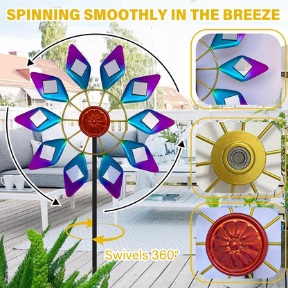 45" Sunglasses Garden Wind Spinners for Yard, Special 9pcs Mirrors Kinetic Wind Spinner Outdoor Decor, Wind Sculpture Yard Art Decorations for Patio, Lawn & Garden