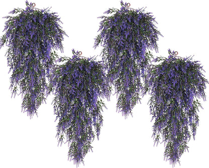 SJL Hanging Flowers Fake Hanging Plants Artificial Greenery UV Resistant Artificial Outdoor Plants Lavender Flower Faux Vines Fake Ivy Greenery for Bathroom Home Wall Bedroom Office Decor (Purple)