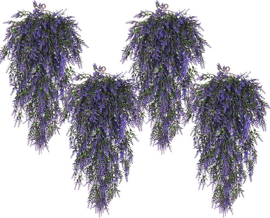 SJL Hanging Flowers Fake Hanging Plants Artificial Greenery UV Resistant Artificial Outdoor Plants Lavender Flower Faux Vines Fake Ivy Greenery for Bathroom Home Wall Bedroom Office Decor (Purple)