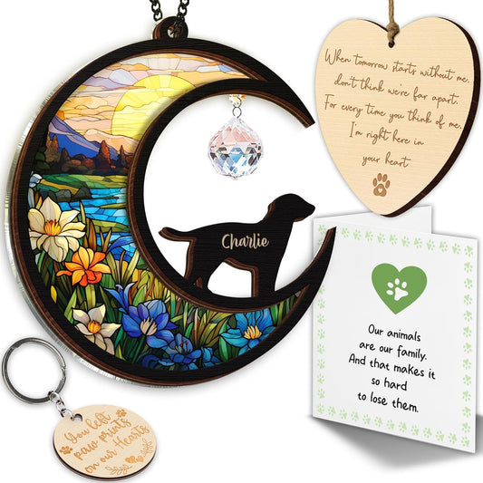 Custom Dog Memorial Gift Suncatcher, Engraved Pet Memorial Ornament, Pet Sympathy Keychain, Loss of