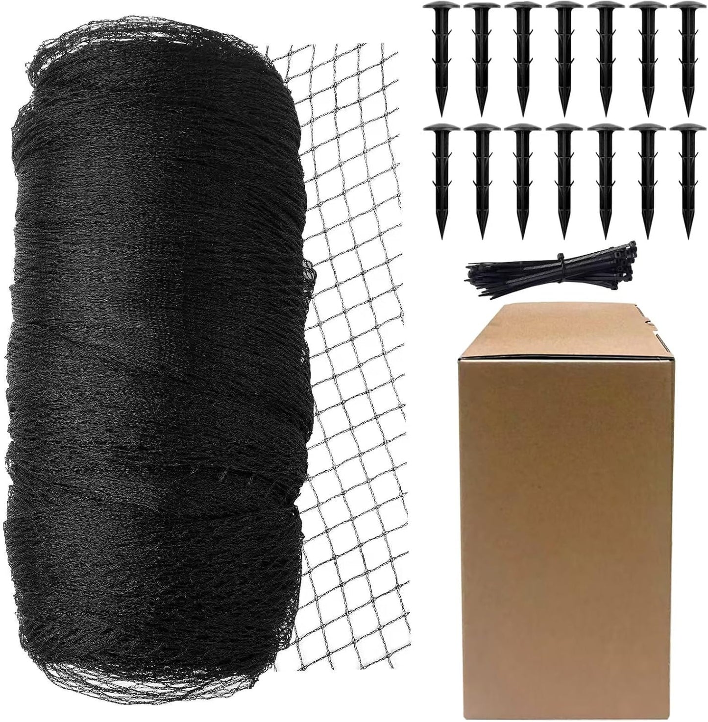 Koi Fish Pond Netting Shield 20ft x 20ft, Black Heavy Duty Pool Leaf net Cover, Protects Garden Pond from Heron, Birds,Cats & Predators Away, Durable & Stakes Included (Black)
