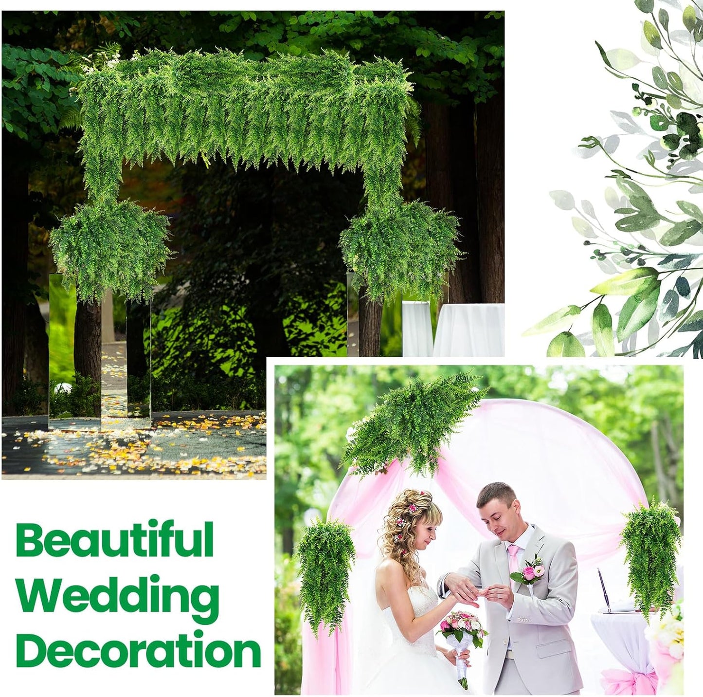 Geosar 64 Pcs Artificial Hanging Plants 32 Inch Hanging Boston Ferns Plastic Fake Plants for Wall Room Garden Wedding Garland Indoor Outdoor Decoration, No Basket