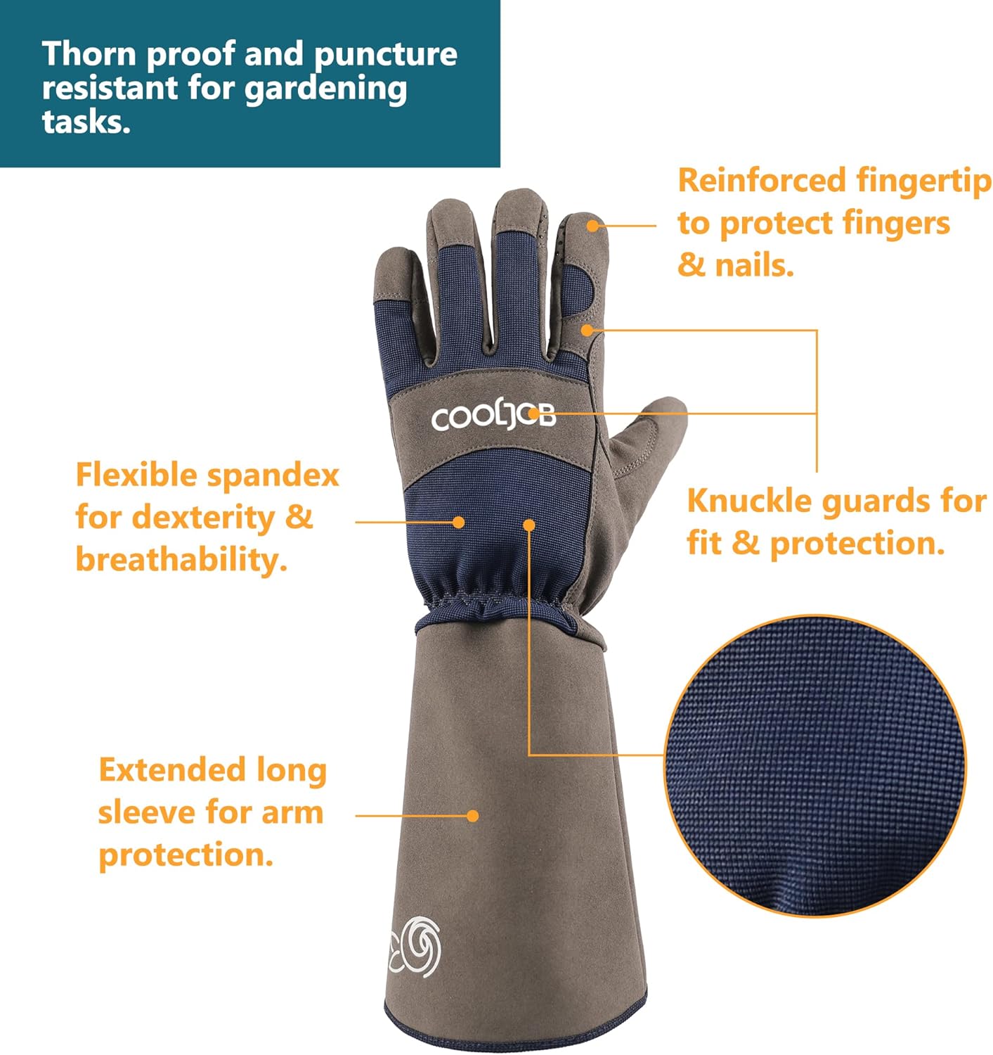 COOLJOB Thorn Proof Rose Pruning Garden Gloves for Men, Long Sleeve Padded Yard Work for Bush, Blackberry, Cactus, Heavy Duty/Puncture Resistant/Machine Washable, Xlarge, Navy