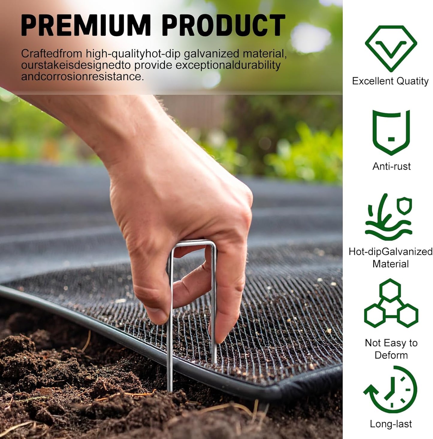 6 Inch Heavy Duty Galvanized Garden Staples, 11 Gauge Landscape Fabric Stakes with Adjustable Width for Weed Barrier, Sod, Fencing and Outdoor Decoration (50)