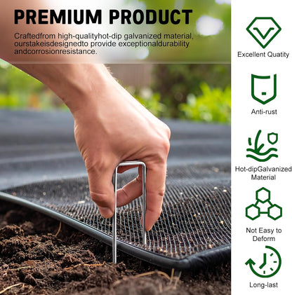 6 Inch Heavy Duty Galvanized Garden Staples, 11 Gauge Landscape Fabric Stakes with Adjustable Width for Weed Barrier, Sod, Fencing and Outdoor Decoration (50)