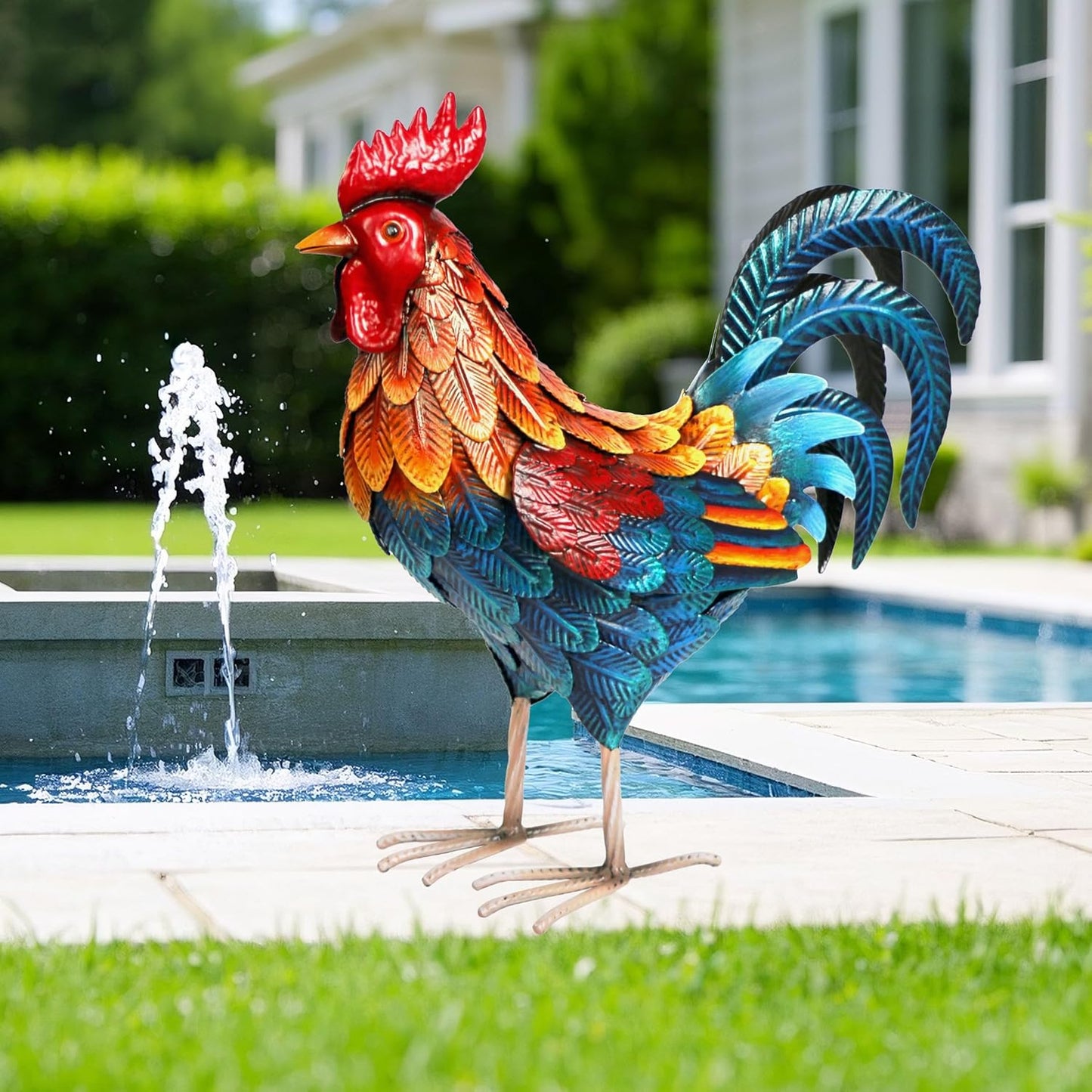 Shorayn Metal Rooster Statues Outdoor Garden Decor Metal Chicken Sculptures & Statues Chicken Ornaments Yard Art for Backyard Patio Lawn Decorations