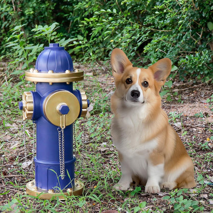 Dog Fire Hydrant Puppy Pee Training Post Garden Statue, Blue & Gold Fire Hydrant Outdoor Figurines Decor for Yard Garden Lawn Patio, 14 Inches (H) *6.5 Inches(W)