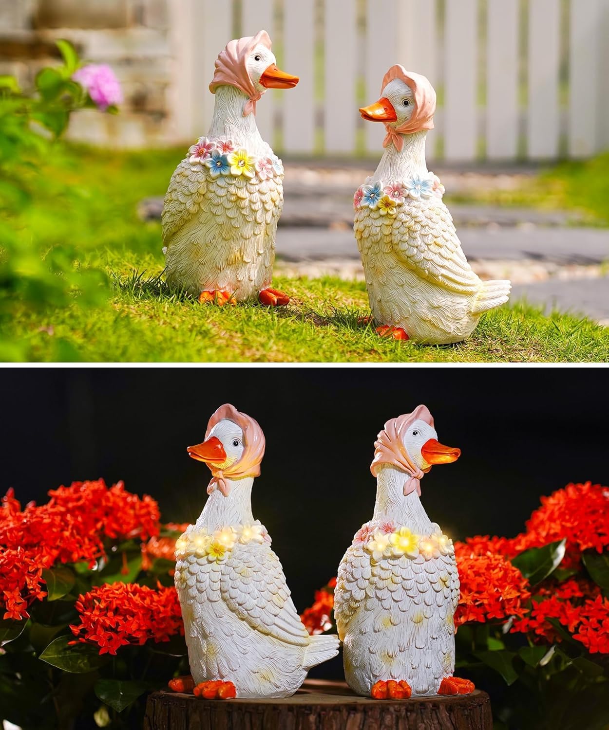 Porch Goose Statues for Garden Decor: Outdoor Sculpture for Lawn Patio Yard Balcony Ornaments - Gifts for Mother Grandma Women(White)