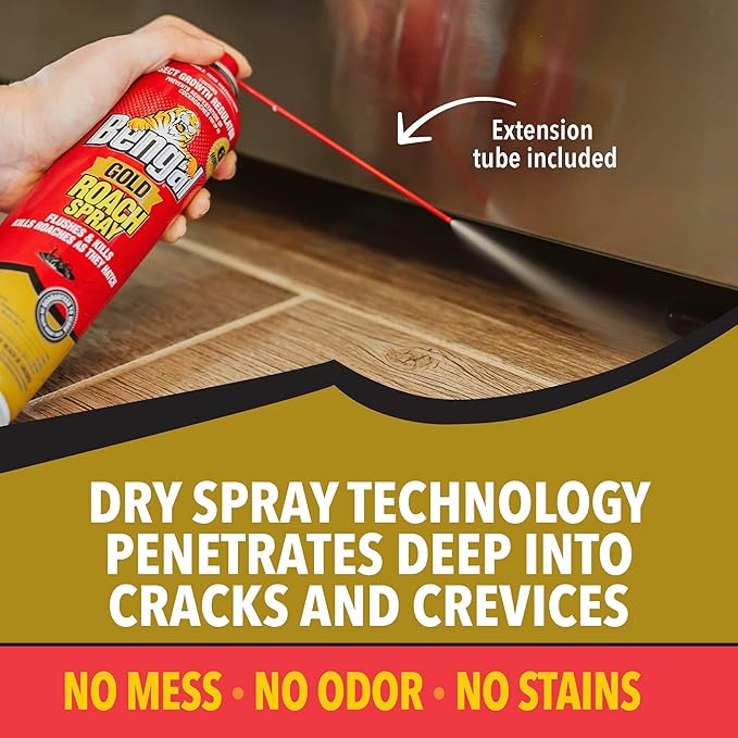 Bengal Gold Roach Spray - Odorless, Stain-Free Bug Spray for Home - Prevents Reinfestation for Up to 6 Months - 11 oz, 3 Pack
