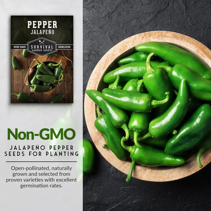Jalapeño Pepper Seeds for Planting | Hot Heirloom Non-GMO Peppers for Pickling & Salsas – Survival Garden Seeds (2 Packs)